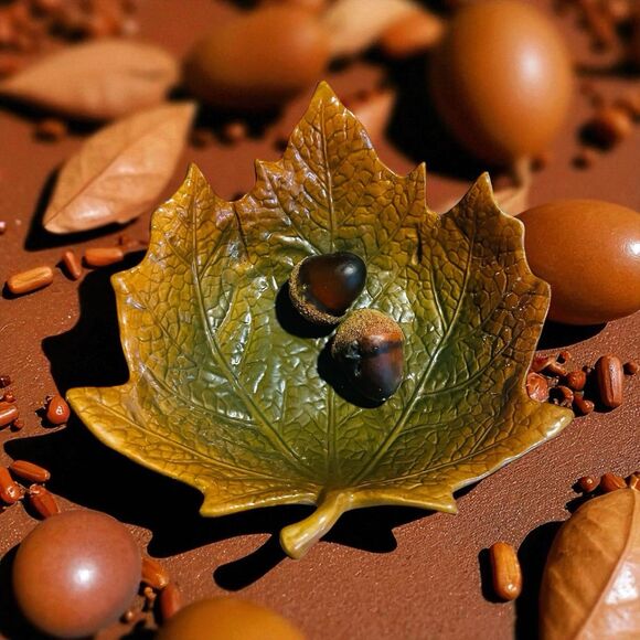 Russ Berrie Maple Leaf Fall Candy Nut Dish Bowl Holiday Decor Autumn Table - Picture 1 of 7